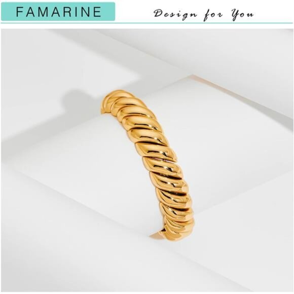 Twisted Thin or Chunky Bangle Bracelet in 14K Gold Plated, Stretchable Bracelet - Picture 5 of 7